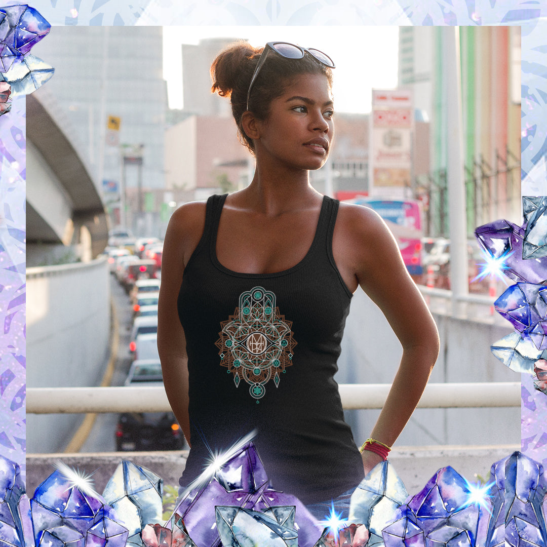 Hamsa Sigil Organic Cotton - Bamboo Racer Tanks - Yoga Wear